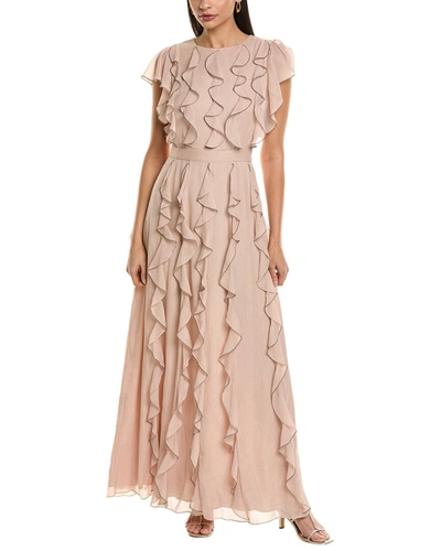 Shop Ted Baker Ruffle Maxi Dress With Metal Ball Trim In Beige