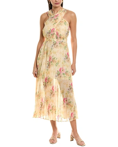 Shop Ted Baker Cross Front Pleated Midi Dress In Yellow