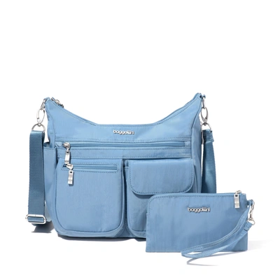 Shop Baggallini Women's Modern Everywhere Hobo Crossbody Bag With Wristlet In Blue