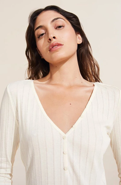 Shop Eberjey Pointelle Rib Henley Pajama Top In Ivory