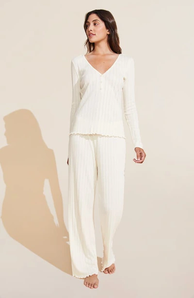 Shop Eberjey Pointelle Rib Henley Pajama Top In Ivory