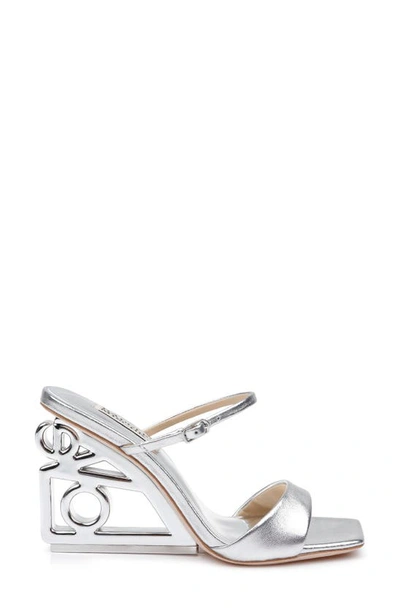 Shop Badgley Mischka Luna Wedge Slide Sandal In Silver Metallic