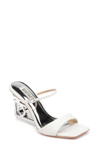 Shop Badgley Mischka Luna Wedge Slide Sandal In White Leather