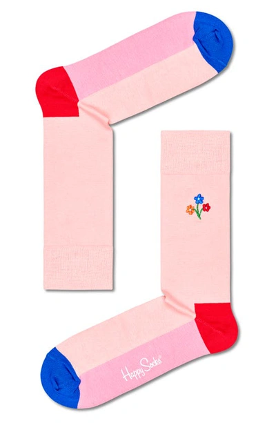 Shop Happy Socks Flower Assorted 3-pack Crew Socks Gift Set In Medium Pink