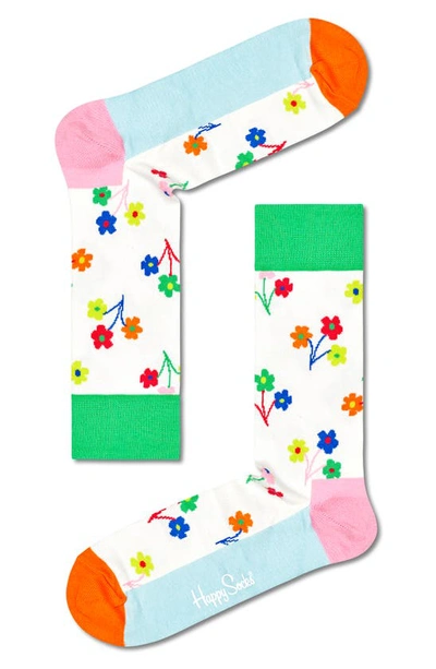 Happy Socks Flower Assorted 3-pack Crew Socks Gift Set In Medium Pink