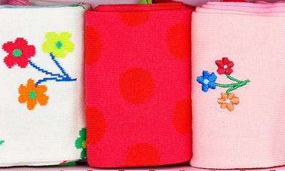Happy Socks Flower Assorted 3-pack Crew Socks Gift Set In Medium Pink