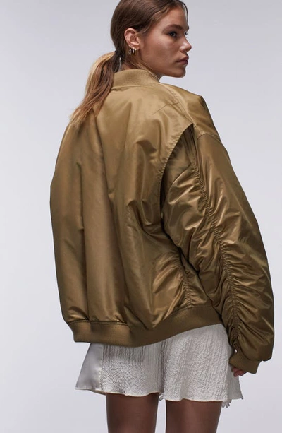 Topshop Bomber Jacket In Camel Multi