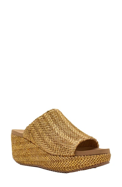 Shop Volatile Canteen Water Resistant Raffia Wedge Platform Sandal In Gold