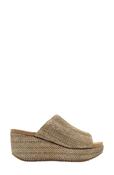 Volatile Canteen Water Resistant Raffia Wedge Platform Sandal In Pewter