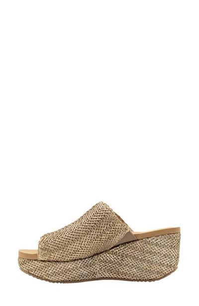Volatile Canteen Water Resistant Raffia Wedge Platform Sandal In Pewter