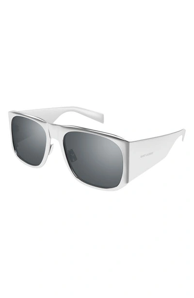 Shop Saint Laurent 58mm Geometric Sunglasses In Silver