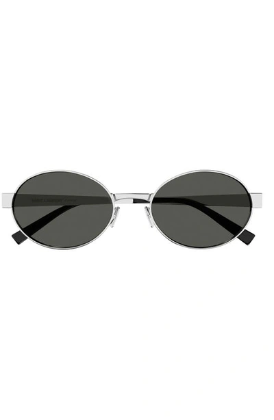 Shop Saint Laurent 55mm Round Sunglasses In Silver