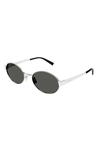 Shop Saint Laurent 55mm Round Sunglasses In Silver