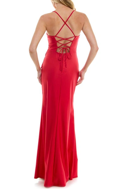 Shop Speechless Pleated Lace-up Back Sleeveless Gown In Red