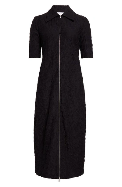 Shop Jil Sander Short Sleeve Cotton Blend Shirtdress In Black