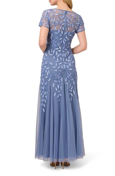 Shop Adrianna Papell Floral Embroidered Beaded Trumpet Gown In French Blue