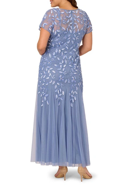 Shop Adrianna Papell Floral Embroidered Beaded Trumpet Gown In French Blue