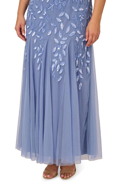 Shop Adrianna Papell Floral Embroidered Beaded Trumpet Gown In French Blue