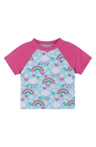 Shop Andy & Evan Kids' Hearts And Rainbows Two-piece Rashguard Swimsuit In Light Blue