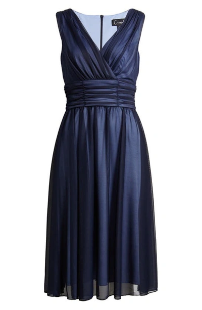 Shop Connected Apparel Chiffon Overlay Fit & Flare Dress In Navy/ Slate