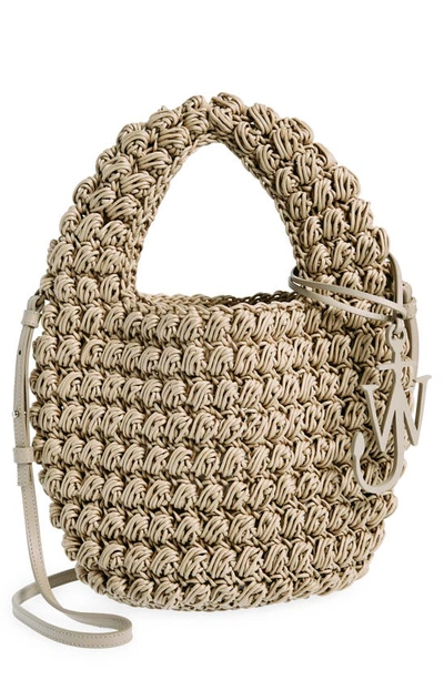 Shop Jw Anderson Popcorn Crocheted Cotton Basket Bag In Grey
