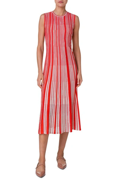 Shop Akris Asago Stripe Silk & Wool Blend Midi Sweater Dress In Poppy-sand