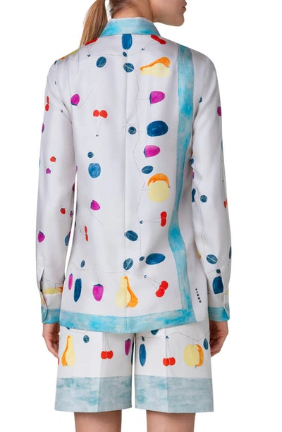 Akris Fruit-print Zip-front Silk Twill Blouse In Greige-multicolor