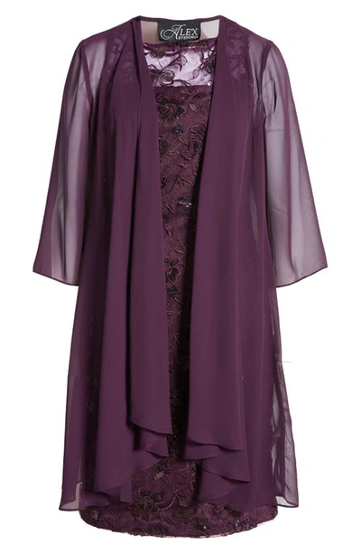 Shop Alex Evenings Sequin Lace Sheath Dress & Chiffon Jacket In Eggplant