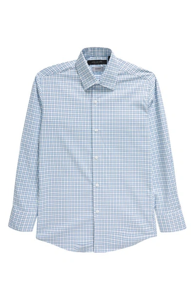 Shop Andrew Marc Kids' Skinny Fit Check Stretch Dress Shirt In Blue/ White