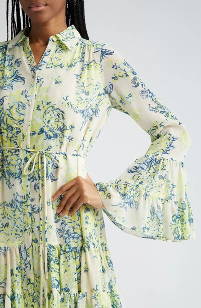 Shop Cinq À Sept Lyra Floral Long Sleeve Ruffle Detail Dress In Light Plaster Multi