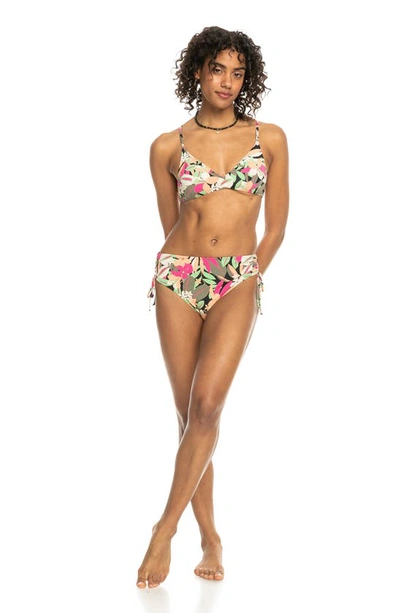 Shop Roxy Beach Classic Strappy Triangle Bikini Top In Anthracite Palm Songs