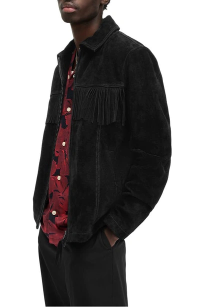 Shop Allsaints Warren Fringe Genuine Suede Jacket In Black