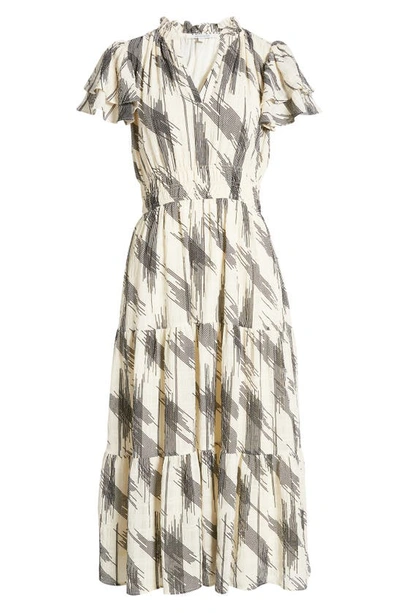 Shop Zoe And Claire Smocked Waist Midi Dress In Ivory/ Black