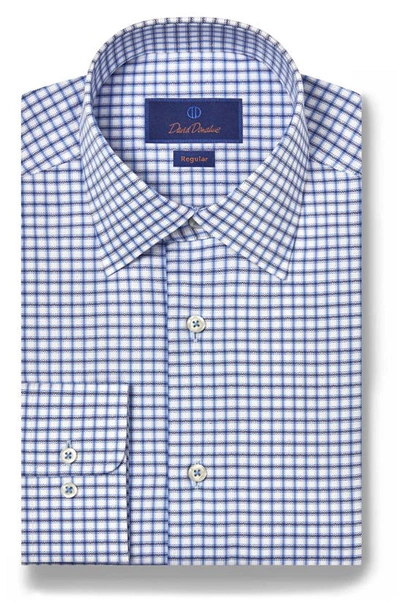 Shop David Donahue Regular Fit Dobby Herringbone Check Dress Shirt In White/ Blue