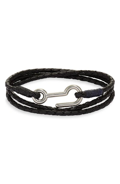 Shop Caputo & Co Braided Leather Triple Wrap Bracelet In Black