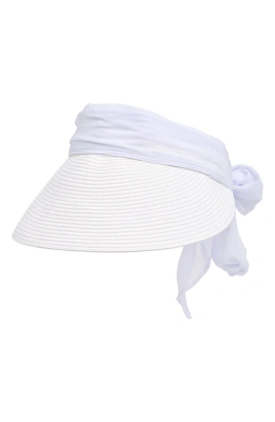Shop Vince Camuto Chiffon Tie Bow Straw Visor In White