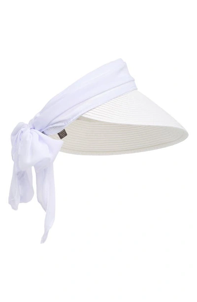Shop Vince Camuto Chiffon Tie Bow Straw Visor In White