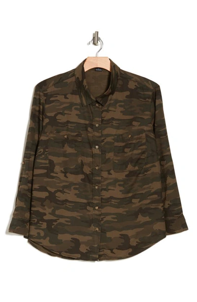 Shop Sanctuary Long Sleeve Tencel® Lyocell Button-up Shirt In Mother Nature Camo