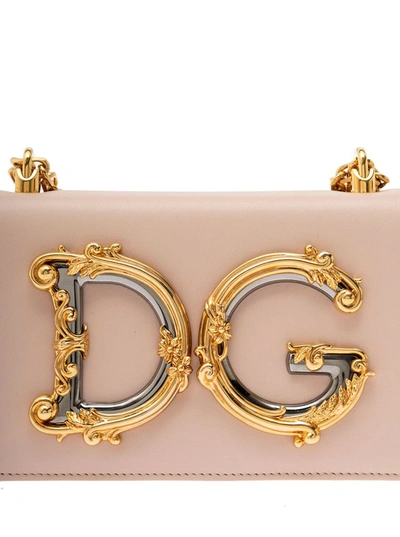 Shop Dolce & Gabbana 'barocco' Pink Crossbody Bag With Chain Shoulder Strap And Monogram Logo In Leather Woman