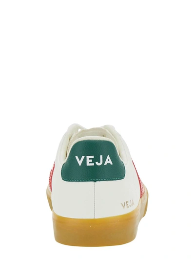 Shop Veja 'campo' White Low Top Sneakers With Logo Detail In Leather Man