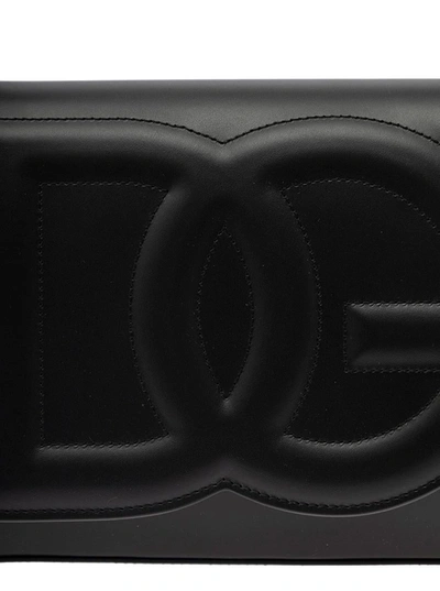 Shop Dolce & Gabbana 'dg Logo' Black Shoulder Bag In 3d Quilted Logo Detail In Smooth Leather Woman