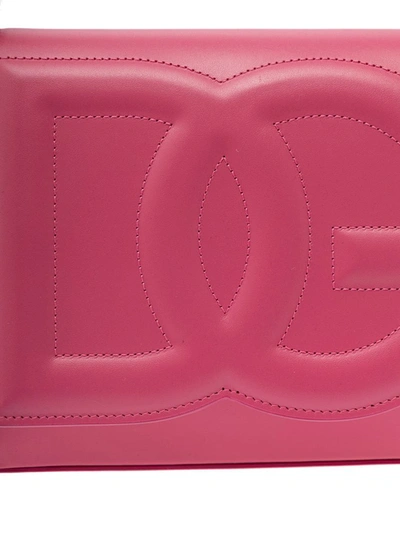 Shop Dolce & Gabbana 'dg Logo' Pink Shoulder Bag In 3d Quilted Logo Detail In Smooth Leather Woman