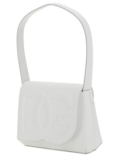 Shop Dolce & Gabbana 'dg Logo' White Shoulder Bag In 3d Quilted Logo Detail In Smooth Leather Woman