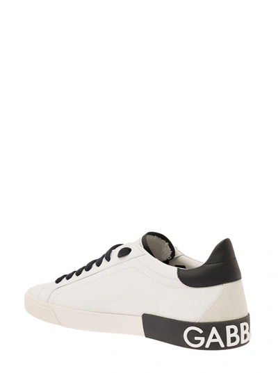 Shop Dolce & Gabbana 'portofino' White Low Top Sneakers With Logo Lettering Detail In Smooth Leather Man