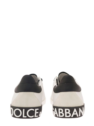 Shop Dolce & Gabbana 'portofino' White Low Top Sneakers With Logo Lettering Detail In Smooth Leather Man