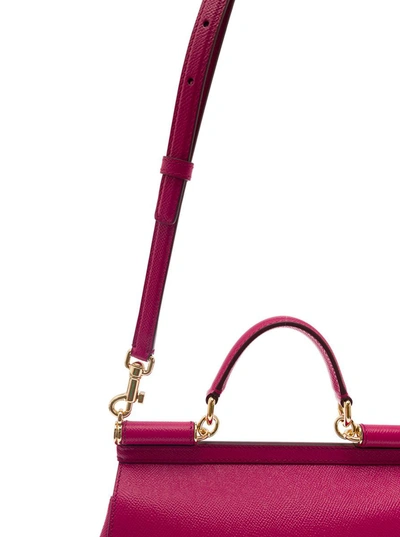 Shop Dolce & Gabbana 'small Sicily' Fuchsia Handbag With Branded Galvanic Plaque In Dauphine Leather Woman In Pink