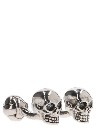 Shop Alexander Mcqueen 'twin Skulls' Cufflinks In Silver