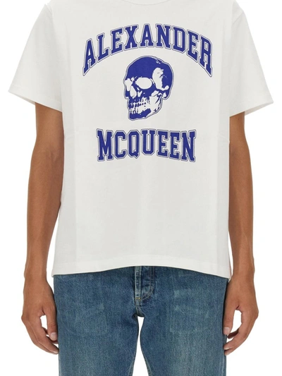 Shop Alexander Mcqueen Skull Logo T-shirt In White