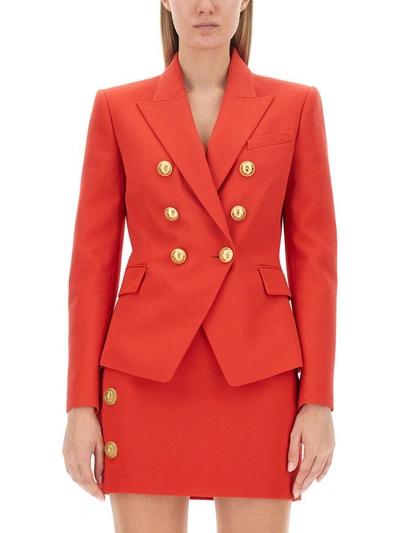 Shop Balmain 6-button Classic Jacket In Red