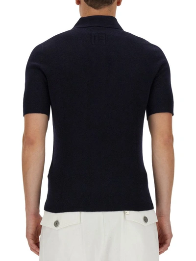 Balmain Polo With Logo Patch In Blue